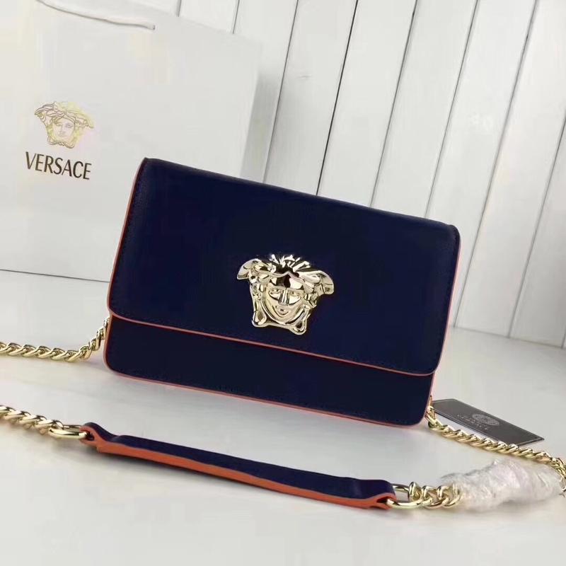 Versace Chain Handbags DGB7203 Plain Royal Blue Gold Buckle